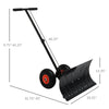 Outsunny Snow Shovel with Wheels, Snow Pusher, Cushioned Adjustable Angle Handle Snow Removal Tool, 29" Blade, 10" Wheels, Black