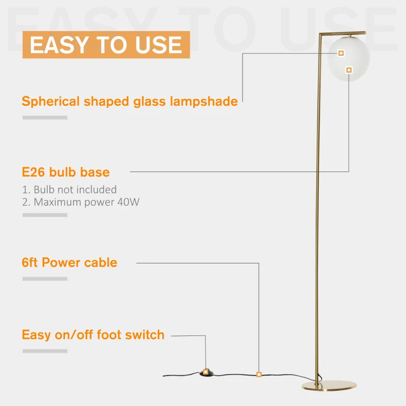HOMCOM Modern Standing Floor Lamp Metal Bedroom Light w/ 350° Adjustable Shade, Black