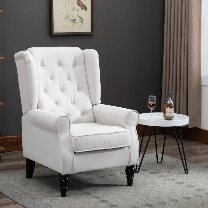 HOMCOM Button-Tufted Accent Chair with High Wingback, Rounded Cushioned Armrests and Thick Padded Seat, Set of 2, Cream White
