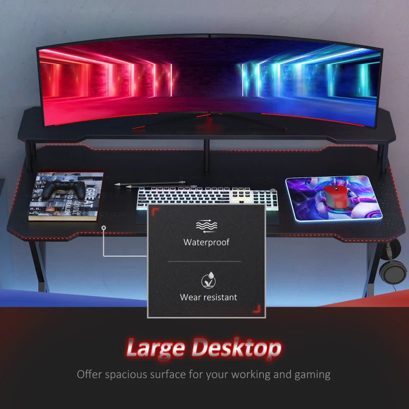 HOMCOM 43" Racing Style Gaming Desk with Multi-Colored K Steel Frame Design and Headset Side Hook, Black/Multi