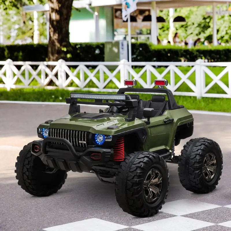 ShopEZ USA Kids Ride On Car Off Road Toy Truck SUV, 12V Electric Battery Powered with Remote Control, MP3 function, Adjustable Speed, and Wheel Spring Suspension, Green