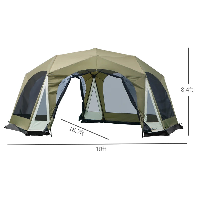 Outsunny 20 Person Camping Tent, Outdoor Tent with Door, Screen Room, Family Dome Tent for Hiking, Backpacking, Traveling, Easy Set Up, Cream