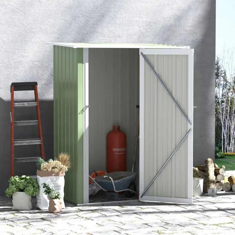 Outsunny 5' x 3' Metal Outdoor Storage Shed, Garden Tool House Cabinet with Lockable Door for Backyard, Patio, Lawn, Garage, Green
