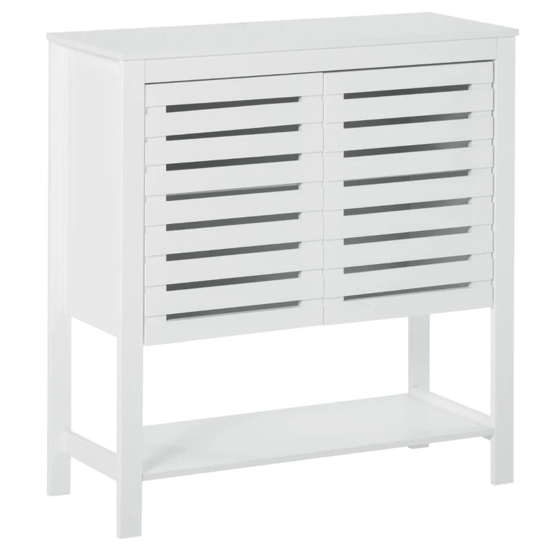 HOMCOM Slat Double Door Coffee Bar Cabinet, Sideboard Buffet Cabinet, Kitchen Cabinet with Bottom Shelf for Living Room, White