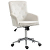 HOMCOM Modern Mid-back Desk Chair with Button Tufted Velvet Back, Nailhead Trim, Swivel Home Office Chair with Adjustable Height, Curved Padded Armrests, White