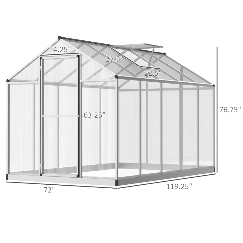 Outsunny 6' x 6' Portable Walk-In Greenhouse Outdoor Plant Gardening Green House Canopy w/ Sliding Door Adjustable Window Silver