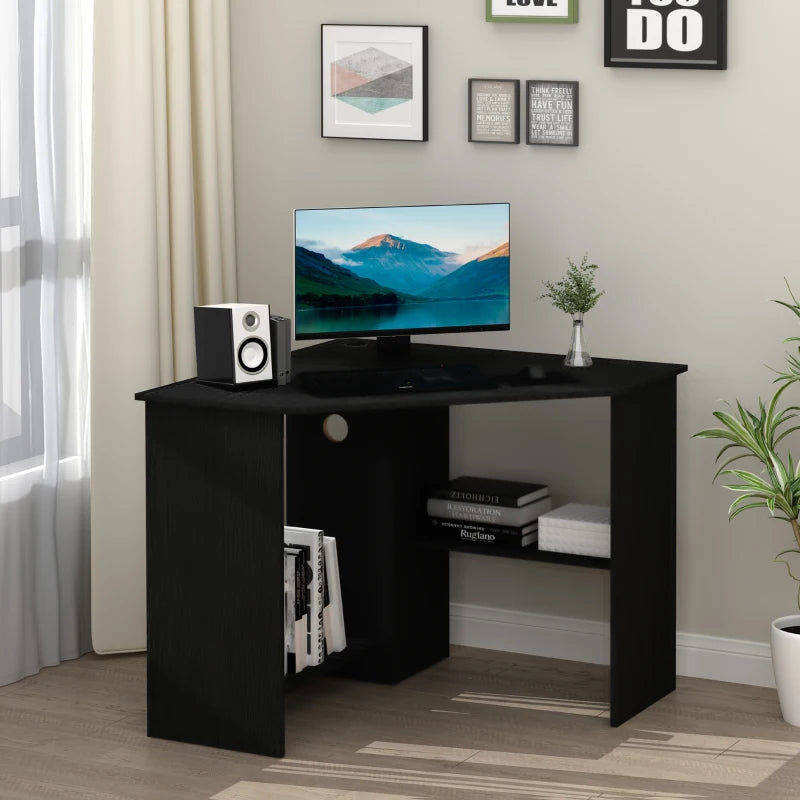 HOMCOM Multi-Tier Corner Computer Desk Writing Table for Home & Office with Multiple Shelf Build & Sturdy Design - Black