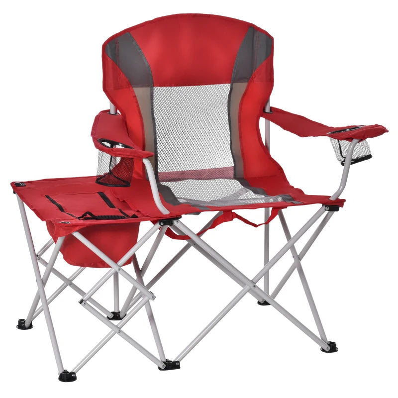 Outsunny Folding Camping Chair with Portable Insulation Table Bag, Two Cup Holders for Beach, Ice Fishing and Picnic, Red