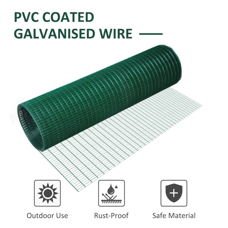 PawHut PVC Coated Steel Chicken Rabbit Mesh Fencing Wire Garden Galvanized Fence Border