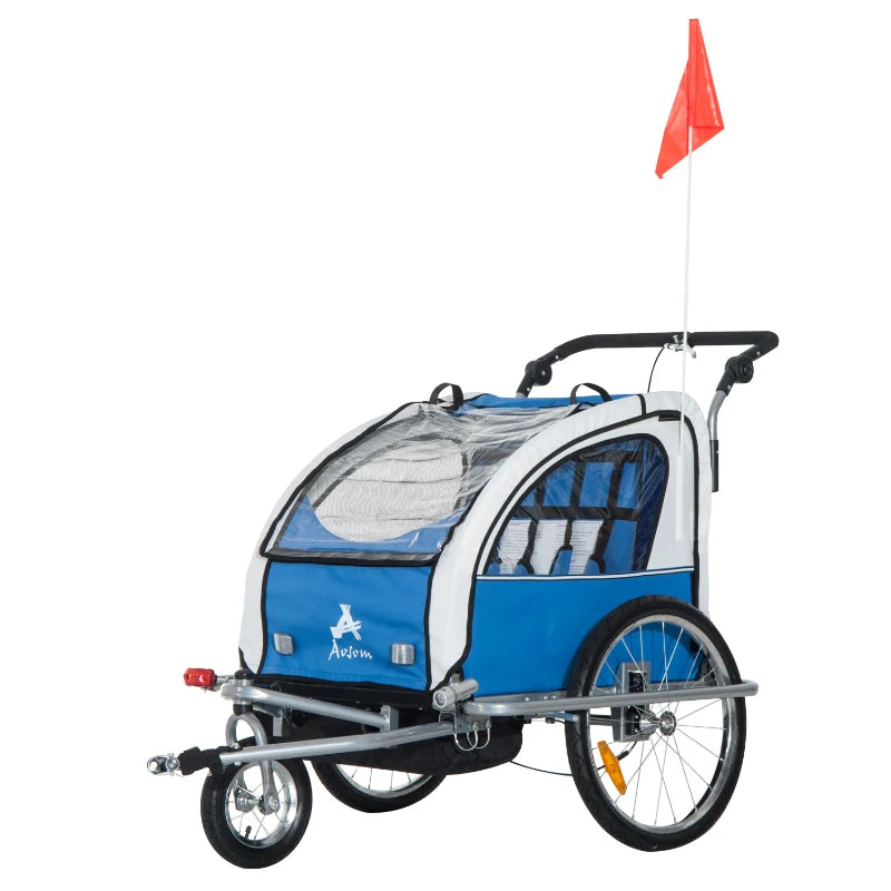 ShopEZ USA Elite 360 Swivel Double Child Two-Wheel Bicycle Cargo Trailer With 2 Security Harnesses, Blue
