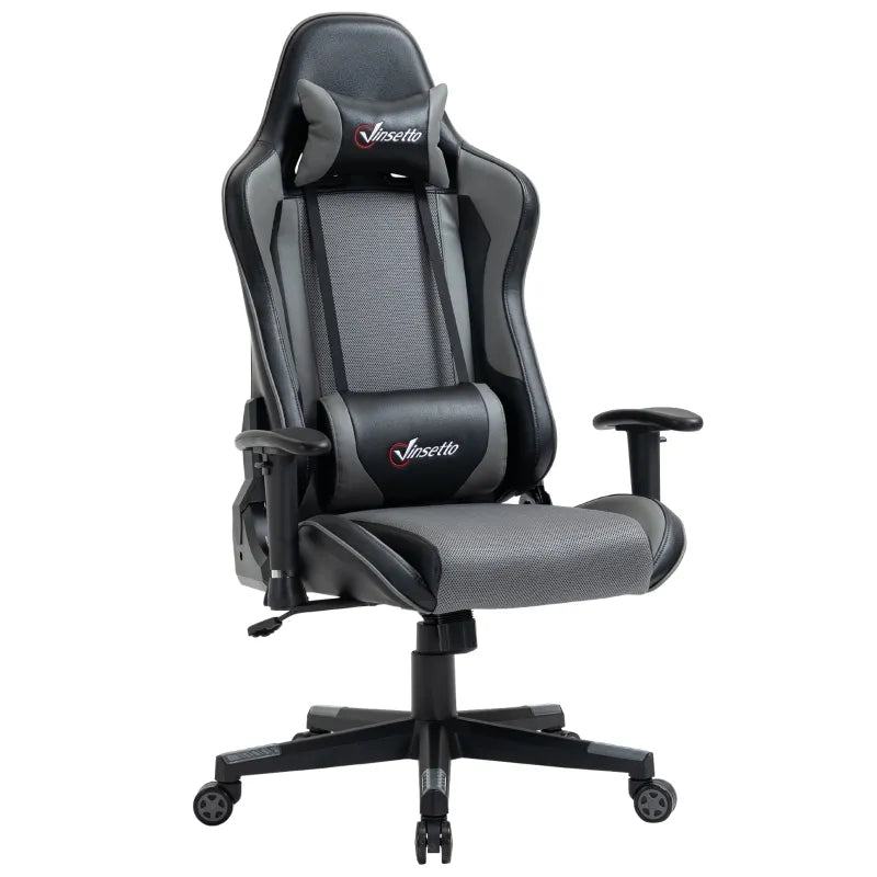Vinsetto Racing Gaming Office Chair Swivel Recliner w/ Headrest Lumbar Support, Grey