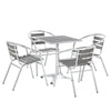 Outsunny 3 Piece Outdoor Patio Bistro Set, Slatted Aluminum Bistro Table, and Chairs, Composite Dining Table for Porch, Lawn, Garden, Backyard, Pool, Silver