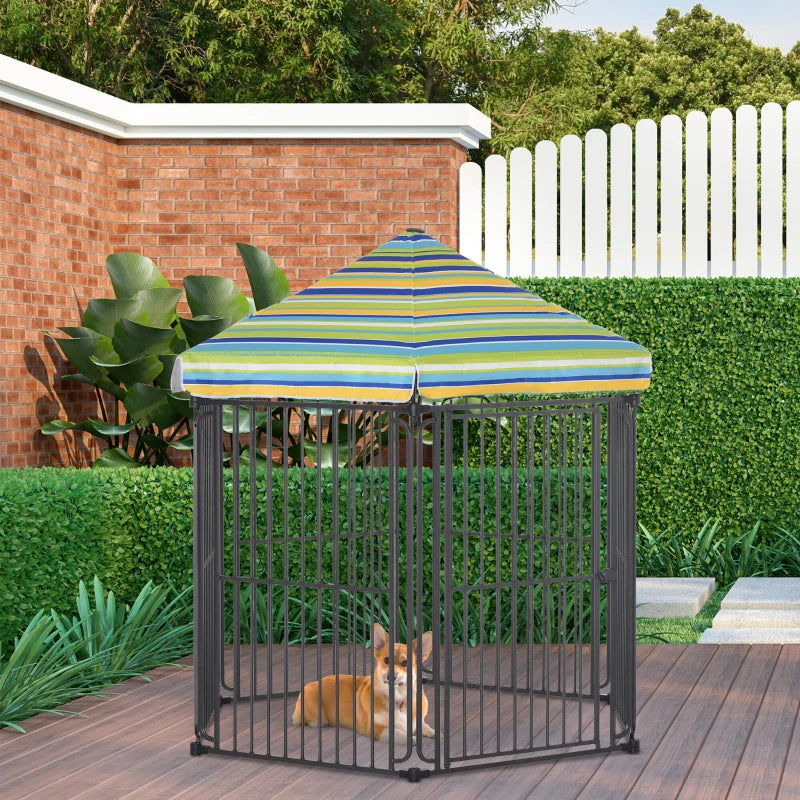 PawHut 48" x 41" Heavy-Duty Metal Dog Playpen, Outdoor Pet Cage Kennel, Puppy Exercise Fence Barrier with Weather-Resistant Polyester Roof, Locking Door, & Metal Frame