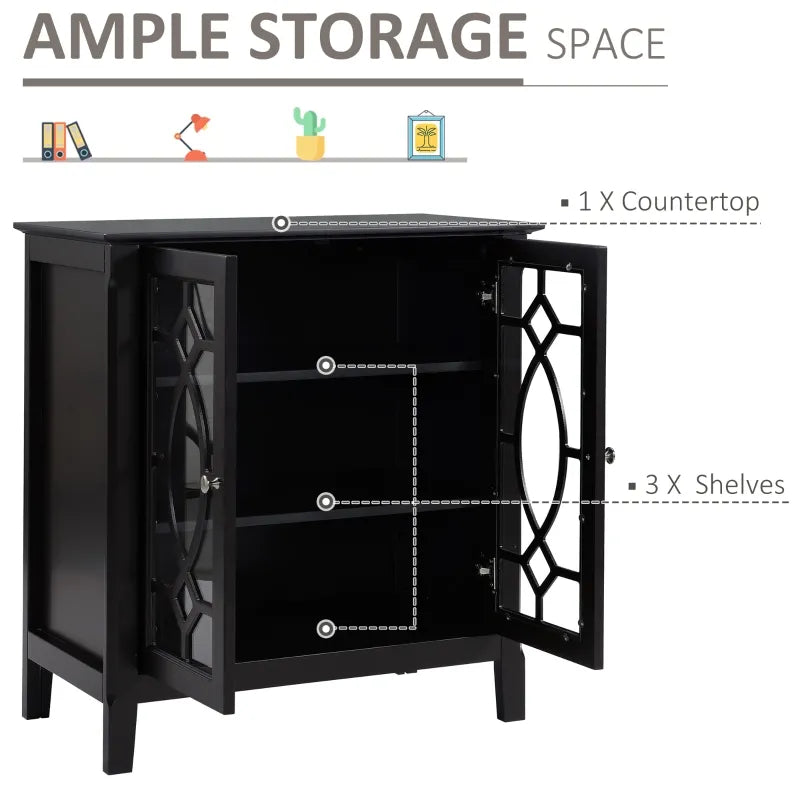 HOMCOM Sideboard Buffet Cabinet, Kitchen Storage Cabinet, Double Glass Door Accent Cabinet with Adjustable Shelves for Entryway, Living Room, Espresso