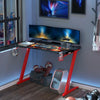 HOMCOM 48 Inch Gaming Desk with Large Tabletop, Racing Computer Desk with Cup Holder and Headphone Hook, Black / Red