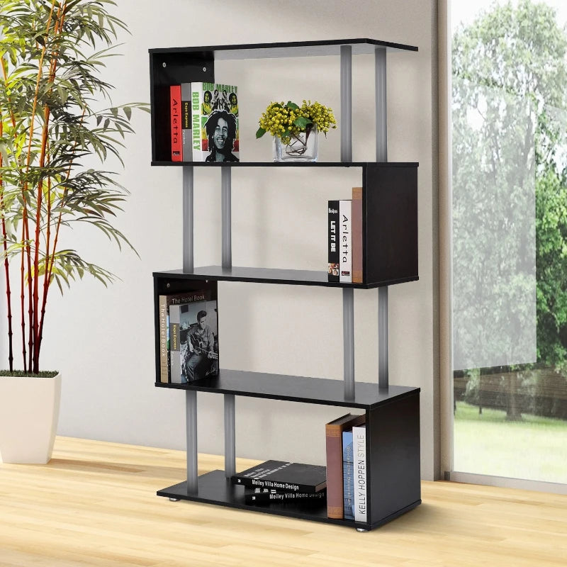 HOMCOM 4-Tier Shelving Bookcase Storage Cupboard with Pull Out Drawer, and Wooden Frame with X Bar Stability, White