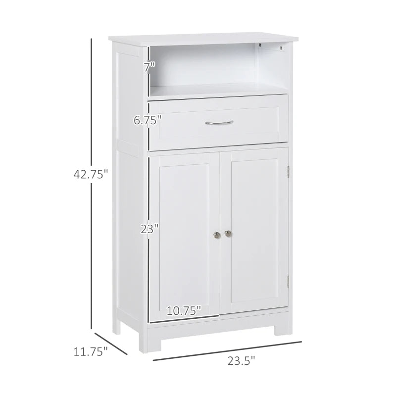 kleankin Modern Bathroom Floor Cabinet, Free Standing Storage Cupboard, Linen Cabinet with Drawer and Adjustable Shelf, White
