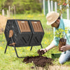 Outsunny Dual Chamber Compost Bin, Rotating Composter, Compost Tumbler with Ventilation Openings and Steel Legs, 34.5 Gallon