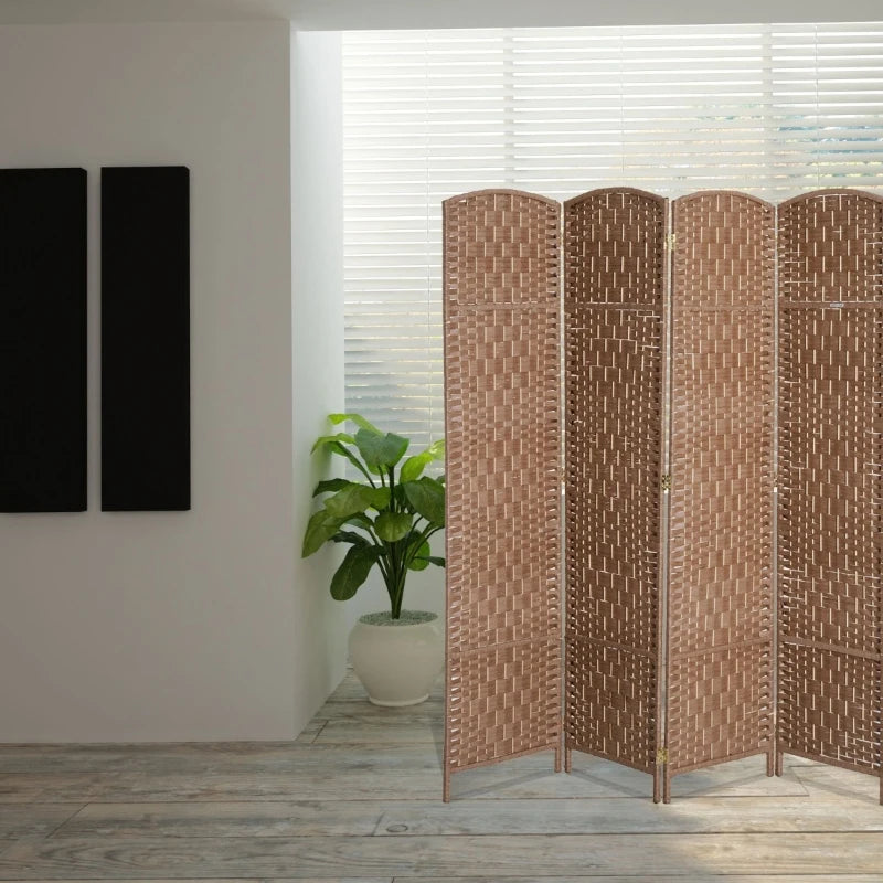 HOMCOM 6' Tall Wicker Weave 4 Panel Room Divider Wall Divider, Natural Wood