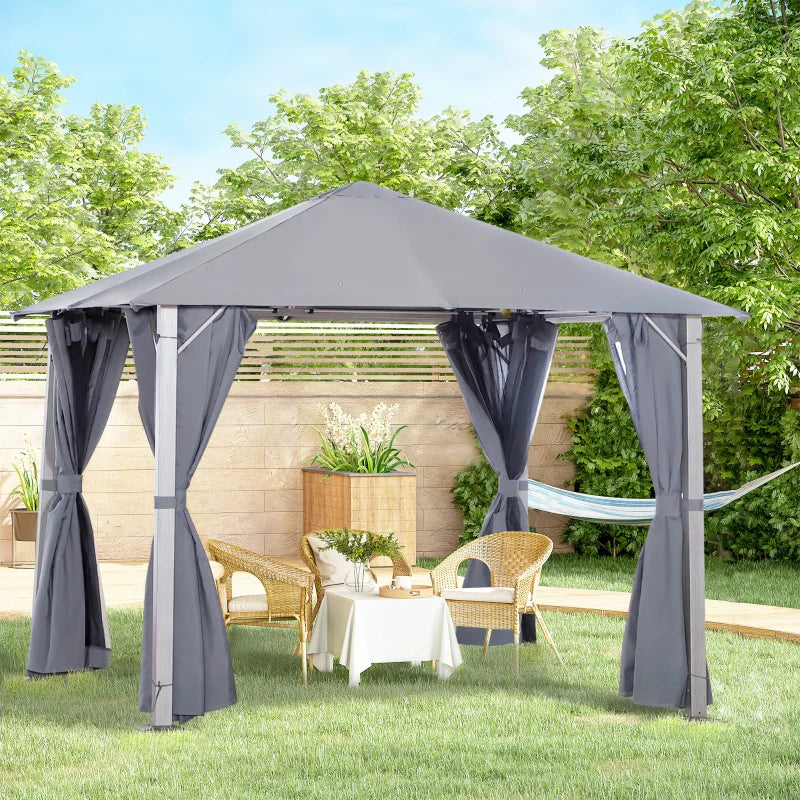 Outsunny 10' x 13' Patio Gazebo, Aluminum Frame, Outdoor Gazebo Canopy Shelter with Netting & Curtains, Garden, Lawn, Backyard and Deck, Gray