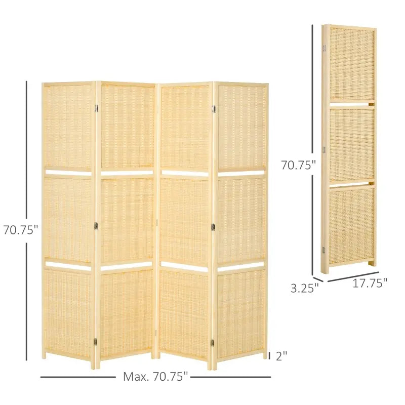 HOMCOM 4 Panel 67" Tall Wood Privacy Screen Room Divider with 3 Display Shelves, and Folding Storage for Bedroom or Home Office, White