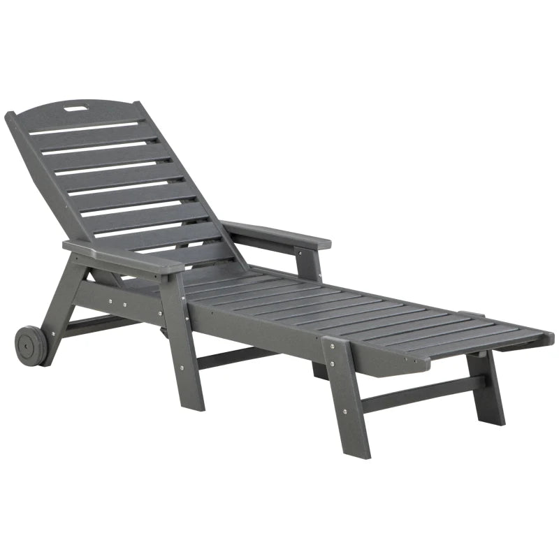 Outsunny Outdoor Chaise Lounge Chair, Heavy-Duty Plastic HDPE Pool Furniture with 5 Positions Reclining Backrest & Aluminum Frame for Beach, Tanning, Poolside, Patio, Light Gray