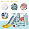 Qaba 4 in 1 Toddler Slide and Swing Set with Adjustable Seat Height and Basketball Hoop, Freestanding Kids Climber Slide Playset with Basket Ball for Indoor Outdoor Playground Aged 18-60 months