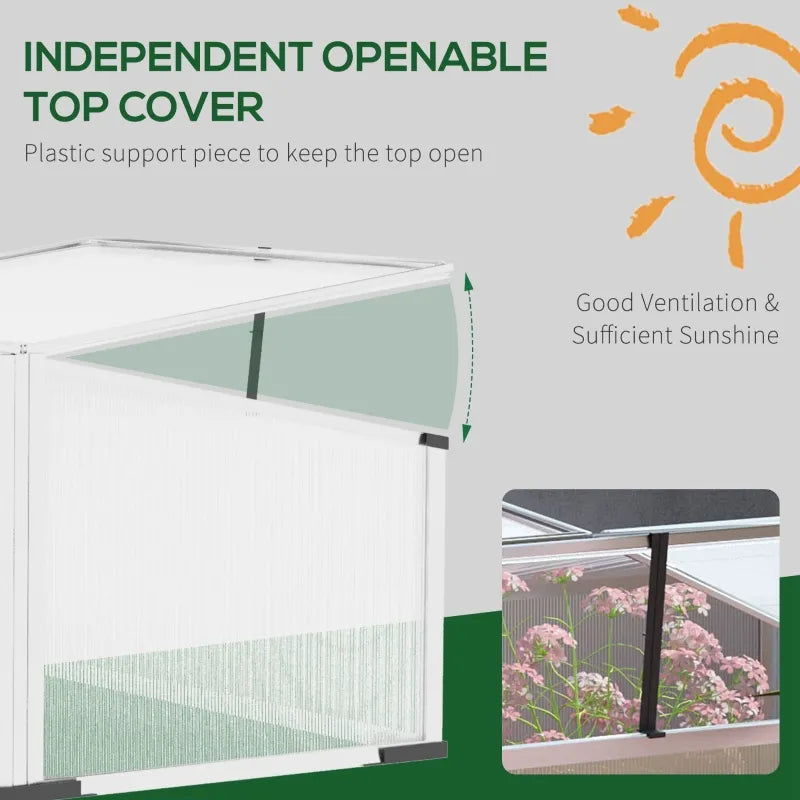 Outsunny Aluminium Cold Frame Greenhouse Kit Raised Planter Box with Opening Top, Silver