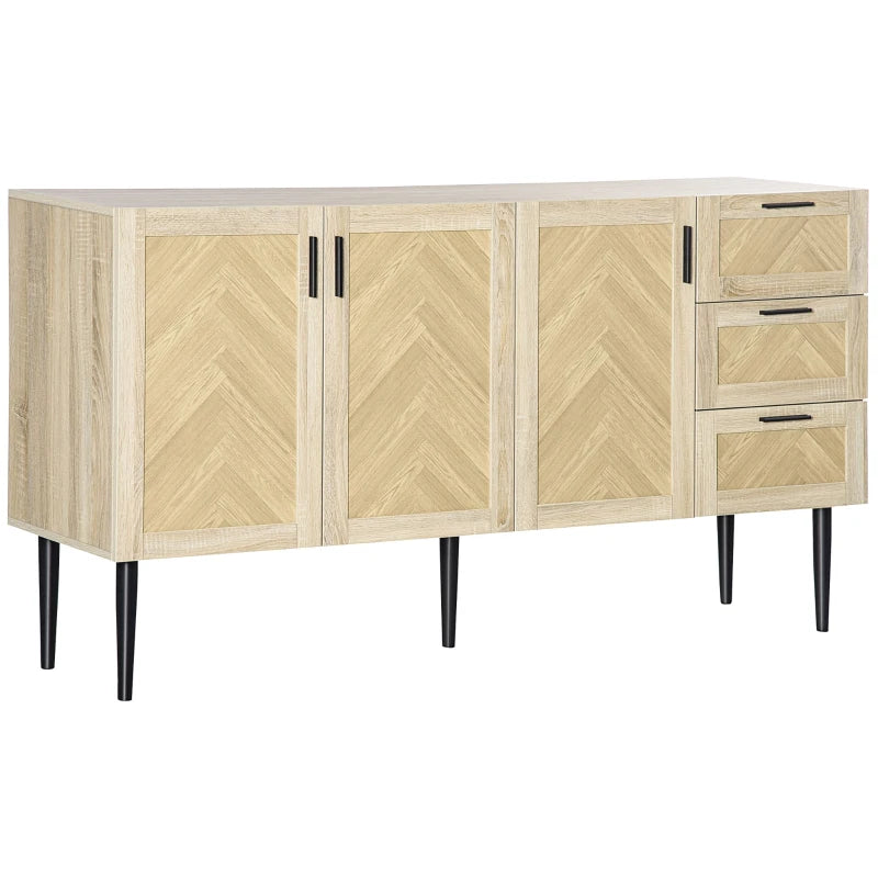 HOMCOM Modern Sideboard Buffet, Kitchen Storage Cabinet Console Table with Adjustable Shelves, Anti-Topple Design, and Large Countertop, Natural