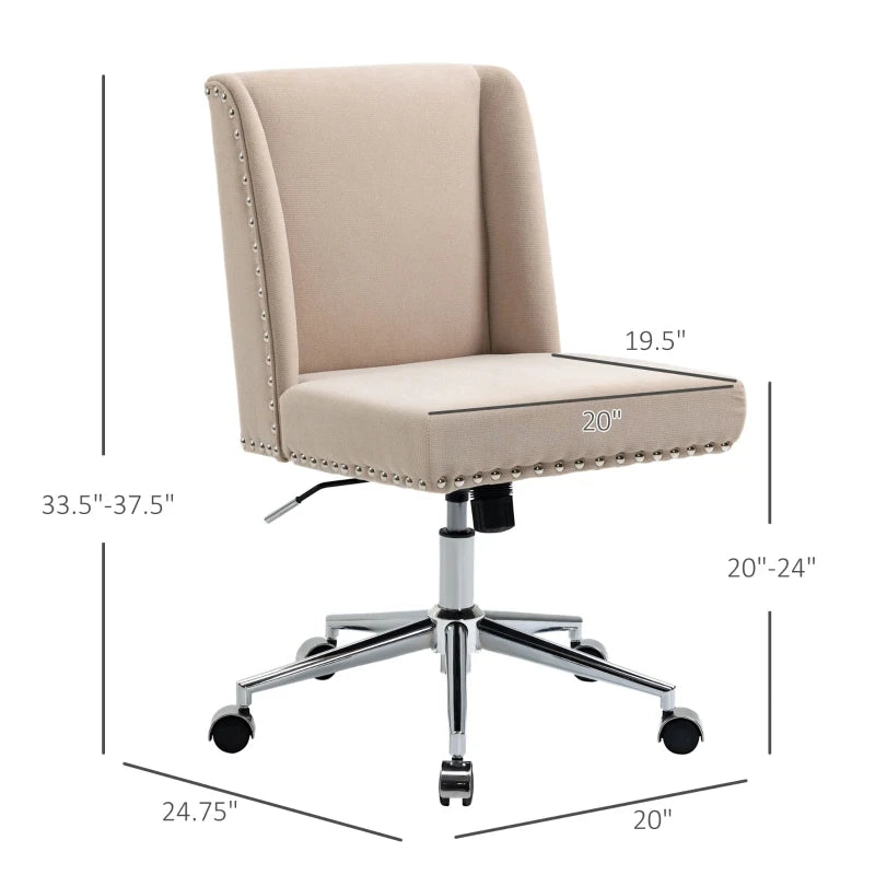 Vinsetto Mid Back Home Office Chair, Task Chair with Tilt, 360° Swivel, Padded Desk Chair with Adjustable Height, Beige