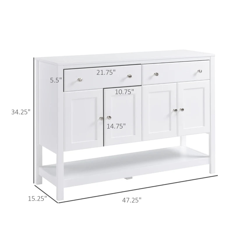 HOMCOM 47" Coffee Bar Cabinet, Sideboard Buffet Cabinet, Accent Kitchen Cabinet with Adjustable Shelves and Drawers for Living Room, White