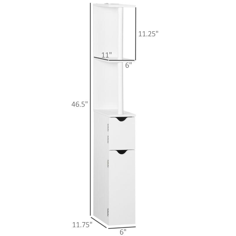 kleankin Tall Bathroom Storage Cabinet with 2 Open Shelves and 2 Door Cabinets, Freestanding Linen Tower, White