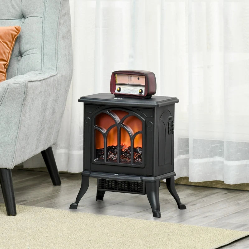 HOMCOM Freestanding Electric Fireplace Stove Heater w/ Flame Effect 750W/1500W, Black