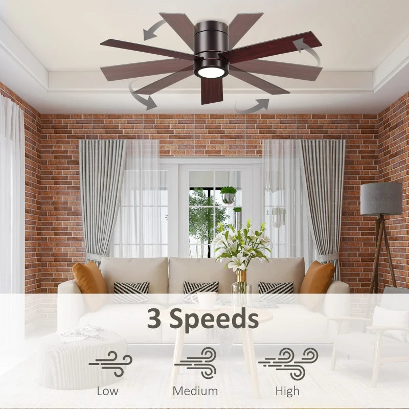 HOMCOM 44'' Mount Ceiling Fan with Light, Modern Indoor LED Lighting Fan with Remote Control, for Bedroom, Living Room, Brown