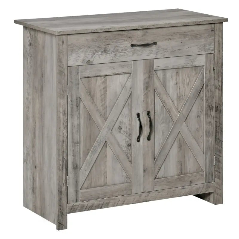 HOMCOM Farmhouse Sideboard Buffet Cabinet, Barn Door Style Kitchen Cabinet, 32" Accent cabinet for Kitchen, Living Room or Entryway, Gray Wash