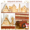 HOMCOM Wooden Christmas Advent Calendar House, Light Up Table Holiday Decoration with 24 Countdown Drawers and LED Lights, for Kids and Adults, Natural and Orange