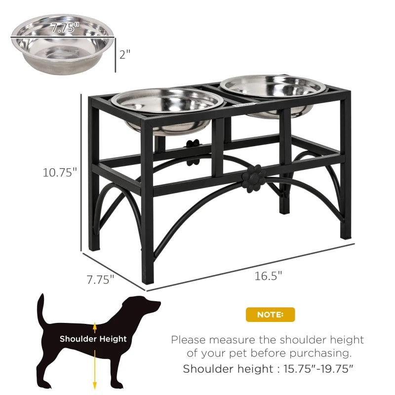 PawHut Elevated Dog Bowls Feeder with Stainless Steel Set Twin