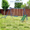 Outsunny 5 In 1 Metal Swing Set for Kids Outdoor, Heavy Duty Frame with Double Swings, Slide, Seesaw, Glider, for Backyard Playground
