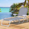 Outsunny Folding Chaise Lounge, Outdoor Sun Tanning Chair, 4-Position Reclining Back, Armrests, Iron Frame & Mesh Fabric for Beach, Yard, Patio, Dark Gray