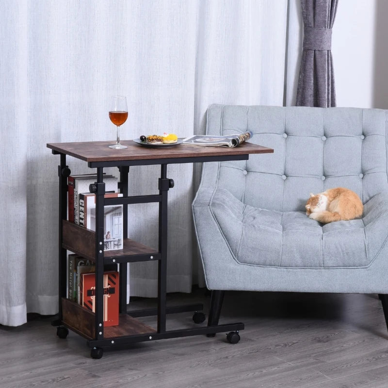 HOMCOM Modern End/Side Table for the Living Room or Bedroom with a 360° Adjustable Height Tabletop & 2 Storage Drawers