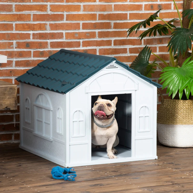 PawHut Plastic Dog House Outdoor & Indoor Easy to Clean, Weather Resistant Dog House for Medium and Small Dogs, Blue