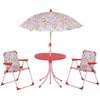 Outsunny Kids Folding Picnic Table and Chairs Set Rabbit Pattern for Outdoor Garden Patio Backyard with Removable & Height Adjustable Sun Umbrella, Red