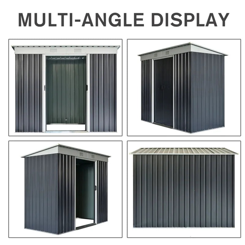 Outsunny 4' x 6' Steel Garden Storage Shed Lean to Shed Outdoor Metal Tool House with Lockable Door and 2 Air Vents for Backyard, Patio, Lawn