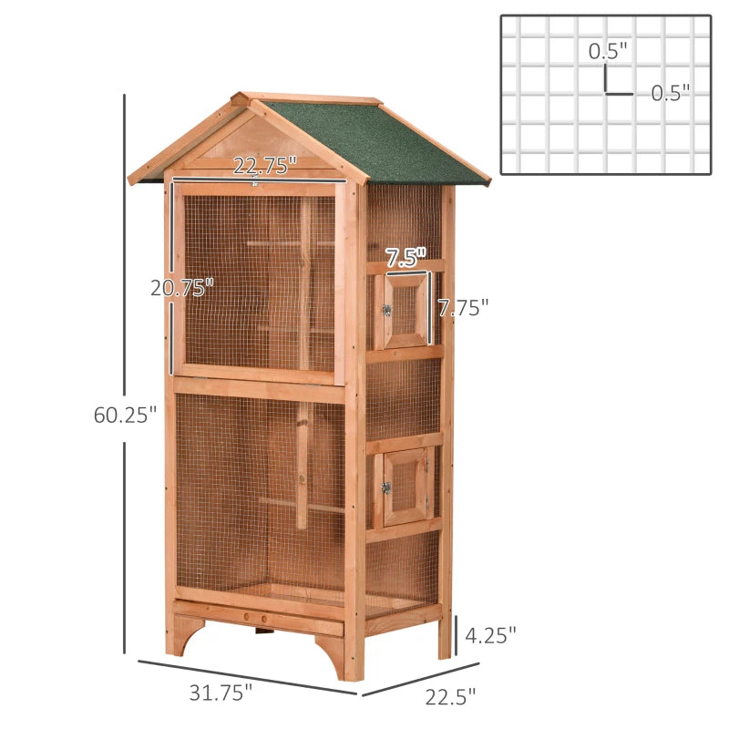 PawHut 4 Perch Wooden Outdoor Bird Cage, Featuring a Large Play House