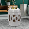 Outsunny 14" x 17" Ceramic Side Table Garden Stool with Knotted Ring Design & Glazed Strong Materials, Antique Blue