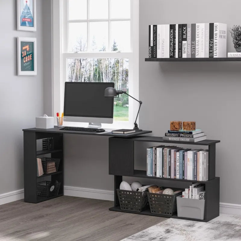 HOMCOM Home Office Desk, Computer Desk for Small Spaces, Writing Table with Drawer and Storage Shelves, Natural