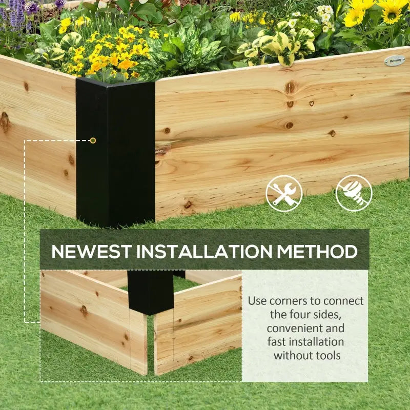 Outsunny Wooden Raised Garden Bed Kit, Elevated Ground Planter Box with Metal Bracket, 31.5 x 31.5 x 11in Square, for Vegetables, Fruits, Herbs, Succulents, Lawn, Yard, Natural