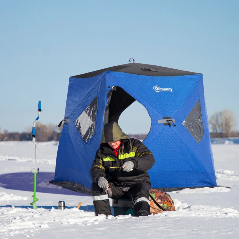 Outsunny 2 Person Insulated Ice Fishing Shelter Pop-Up Portable Ice Fishing Tent with Carry Bag and Anchors for Lowest Temps -22℉, Red