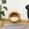 PawHut 20.5" Rattan Cat Bed, Elevated Wicker Kitten House Round Condo with Cushion, Brown
