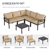 Outsunny 6PC Patio Furniture Set L-Shape Corner Sectional Sofa Set w/ Coffee Table Beige